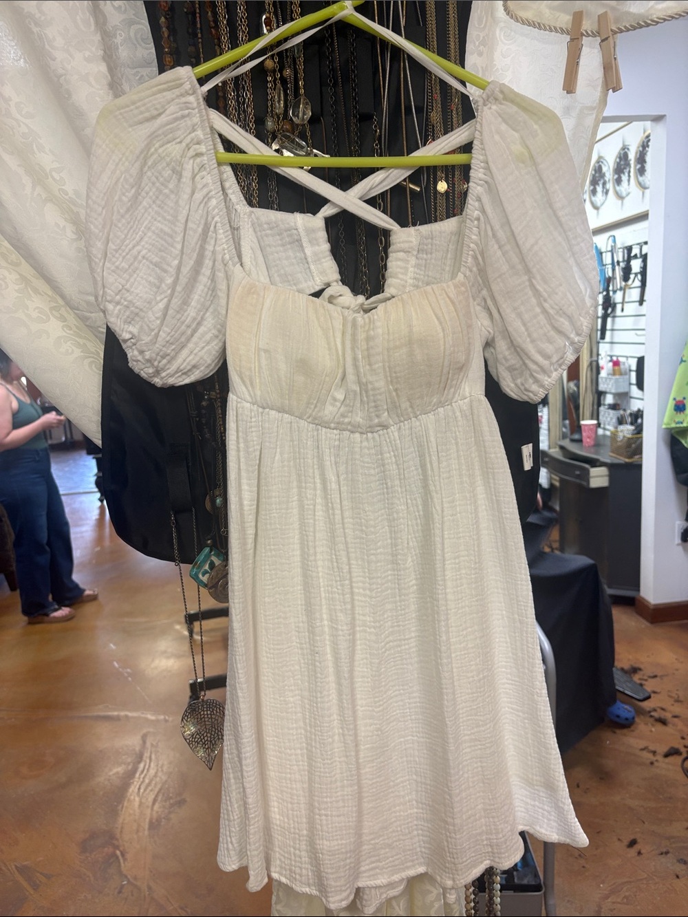 White Cotton Puff Sleeve Babydoll Dress